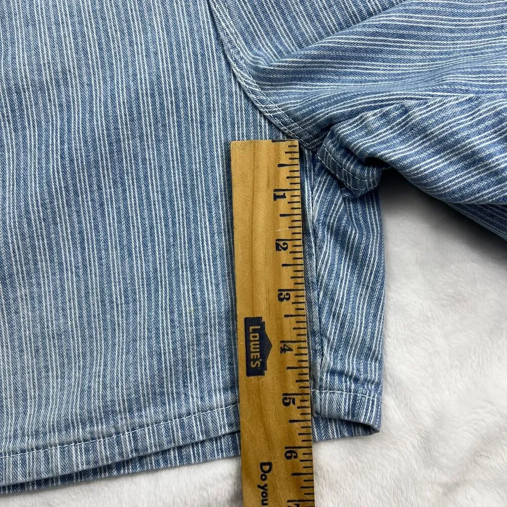 Vtg Lee High Rise Denim Shorts Sz 10 Petite Mom Striped Blue White 90s USA!